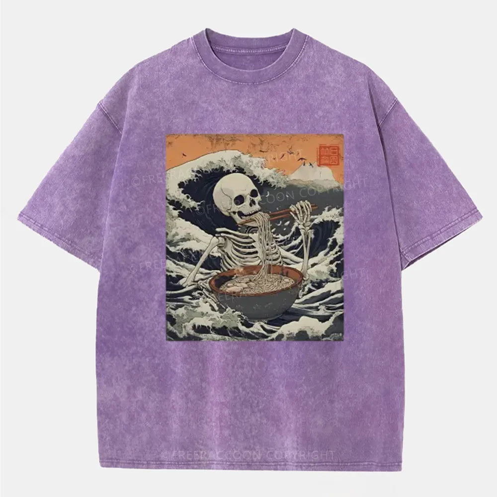 Vintage Ramen Lover Japanese Skeleton Washed T-Shirt