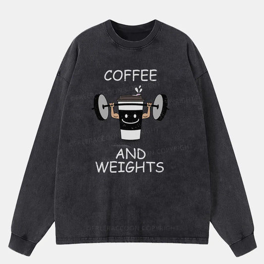 Vintage Coffee And Weights Washed Long Sleeve Shirt