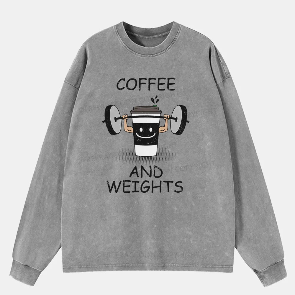 Vintage Coffee And Weights Washed Long Sleeve Shirt