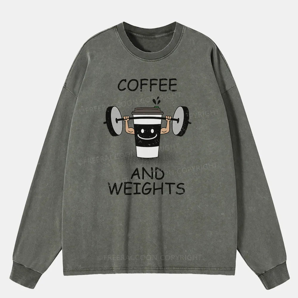 Vintage Coffee And Weights Washed Long Sleeve Shirt