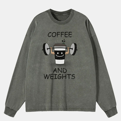 Vintage Coffee And Weights Washed Long Sleeve Shirt