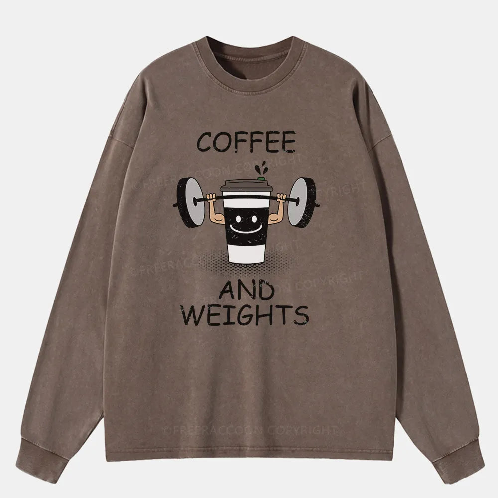 Vintage Coffee And Weights Washed Long Sleeve Shirt