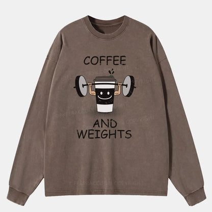 Vintage Coffee And Weights Washed Long Sleeve Shirt