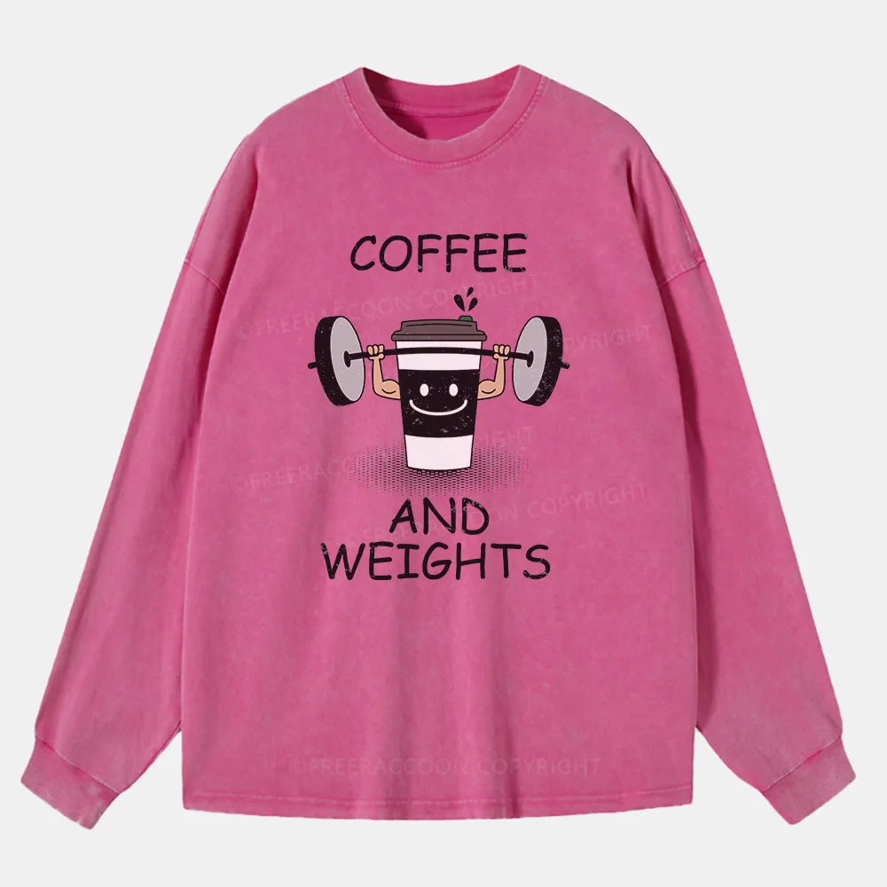 Vintage Coffee And Weights Washed Long Sleeve Shirt