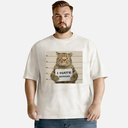 Vintage Cat Funny I Hate Humans Washed T-Shirt