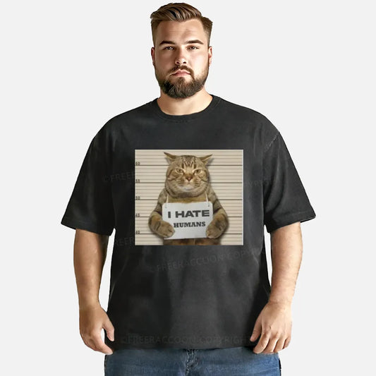 Vintage Cat Funny I Hate Humans Washed T-Shirt