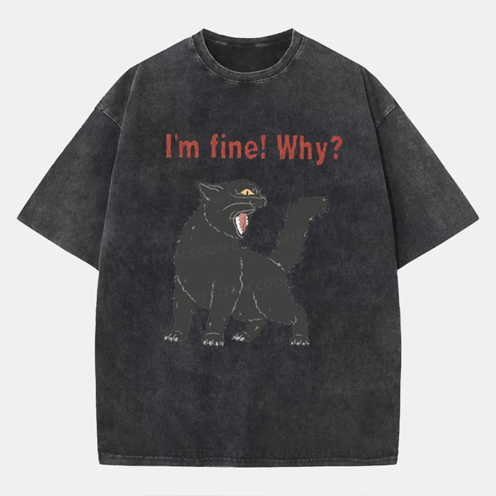 Vintage Sarcastic I'M Fine Cat Washed T-Shirt