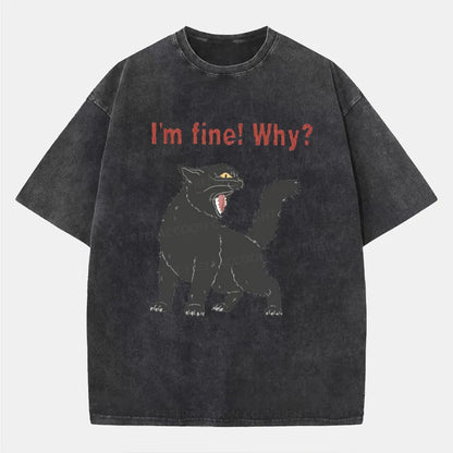 Vintage Sarcastic I'M Fine Cat Washed T-Shirt