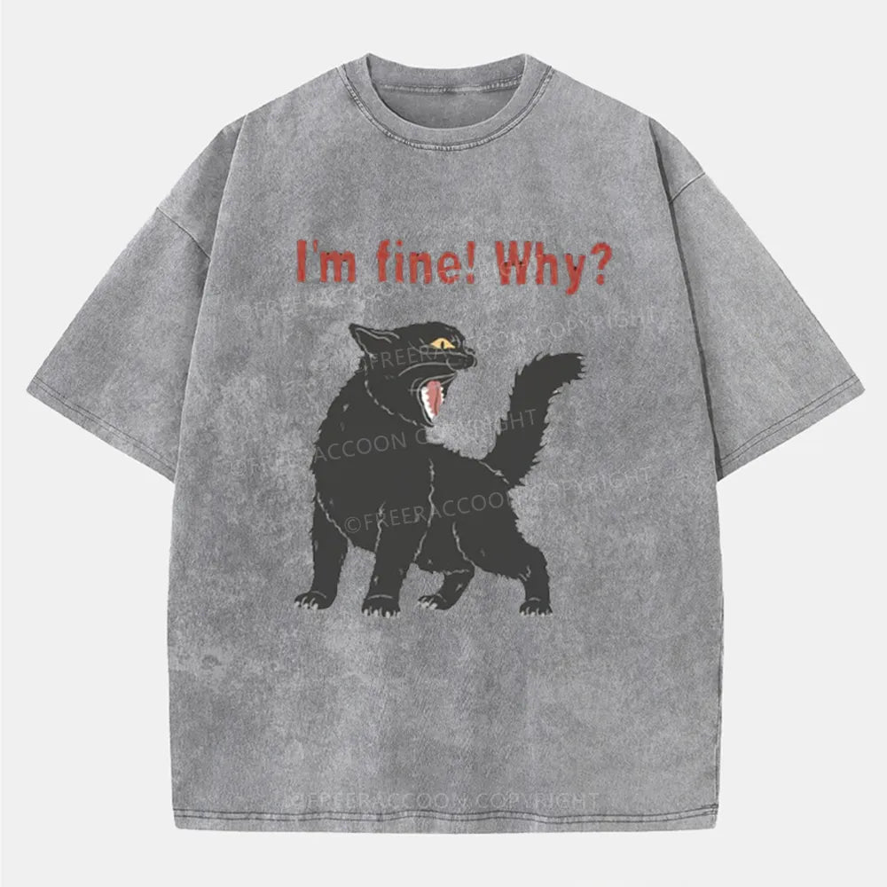 Vintage Sarcastic I'M Fine Cat Washed T-Shirt