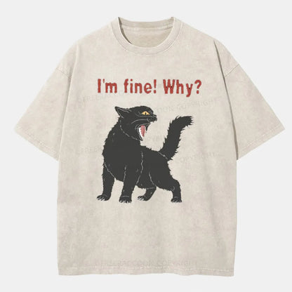 Vintage Sarcastic I'M Fine Cat Washed T-Shirt