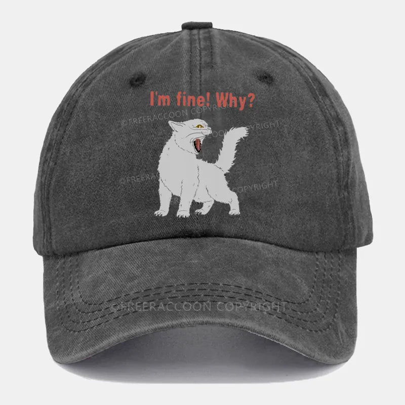 Vintage Sarcastic I'M Fine Cat Washed Cap