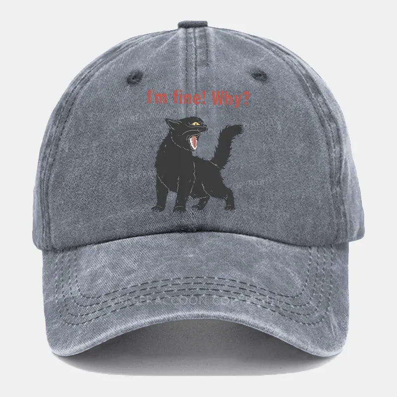 Vintage Sarcastic I'M Fine Cat Washed Cap