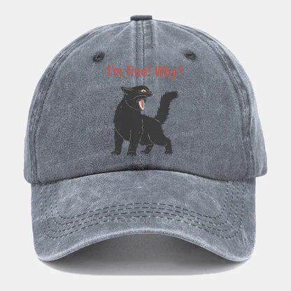 Vintage Sarcastic I'M Fine Cat Washed Cap