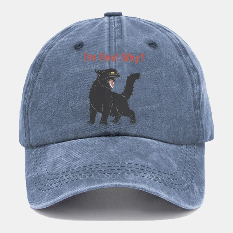 Vintage Sarcastic I'M Fine Cat Washed Cap