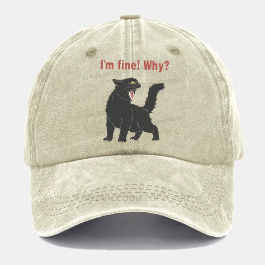 Vintage Sarcastic I'M Fine Cat Washed Cap