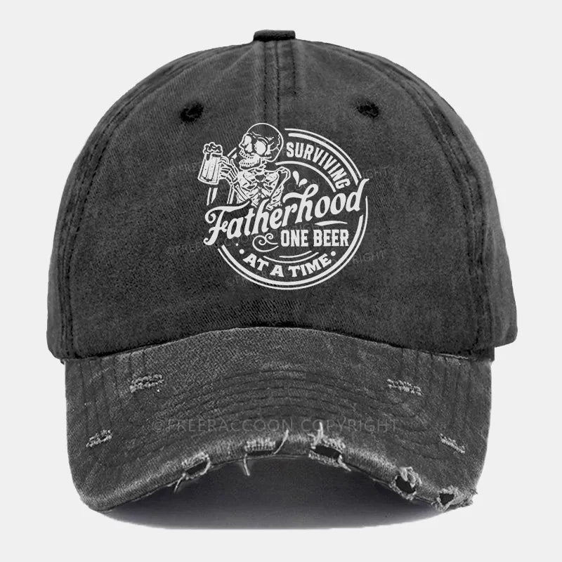 Vintage Surviving Fatherhood One Beer At A Time Ripped Washed Cap