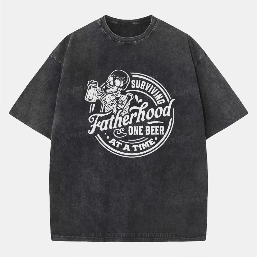 Vintage Surviving Fatherhood One Beer At A Time Washed T-Shirt