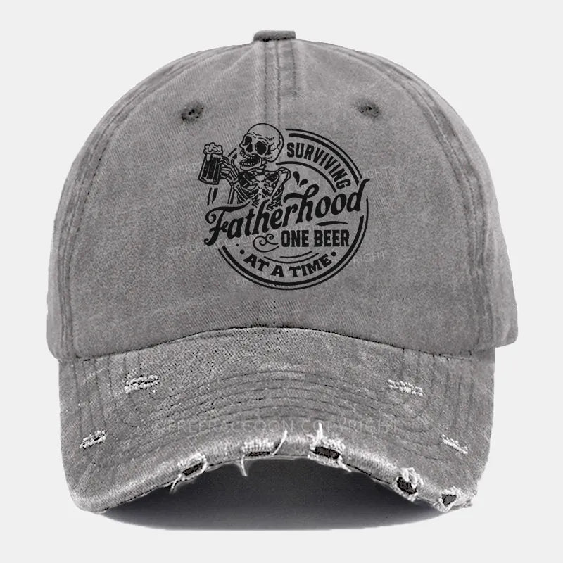 Vintage Surviving Fatherhood One Beer At A Time Ripped Washed Cap