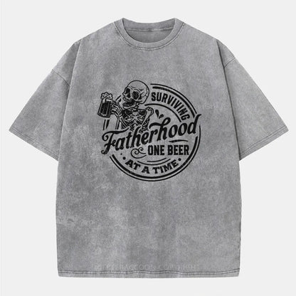 Vintage Surviving Fatherhood One Beer At A Time Washed T-Shirt