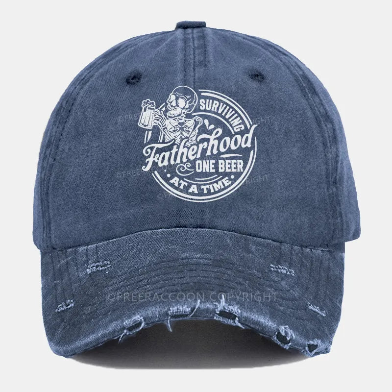 Vintage Surviving Fatherhood One Beer At A Time Ripped Washed Cap