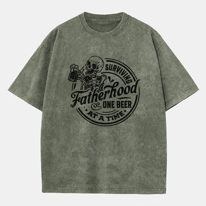 Vintage Surviving Fatherhood One Beer At A Time Washed T-Shirt