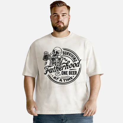 Vintage Surviving Fatherhood One Beer At A Time Washed T-Shirt