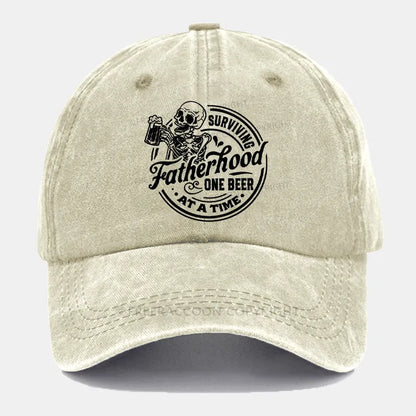 Vintage Surviving Fatherhood One Beer At A Time Washed Cap