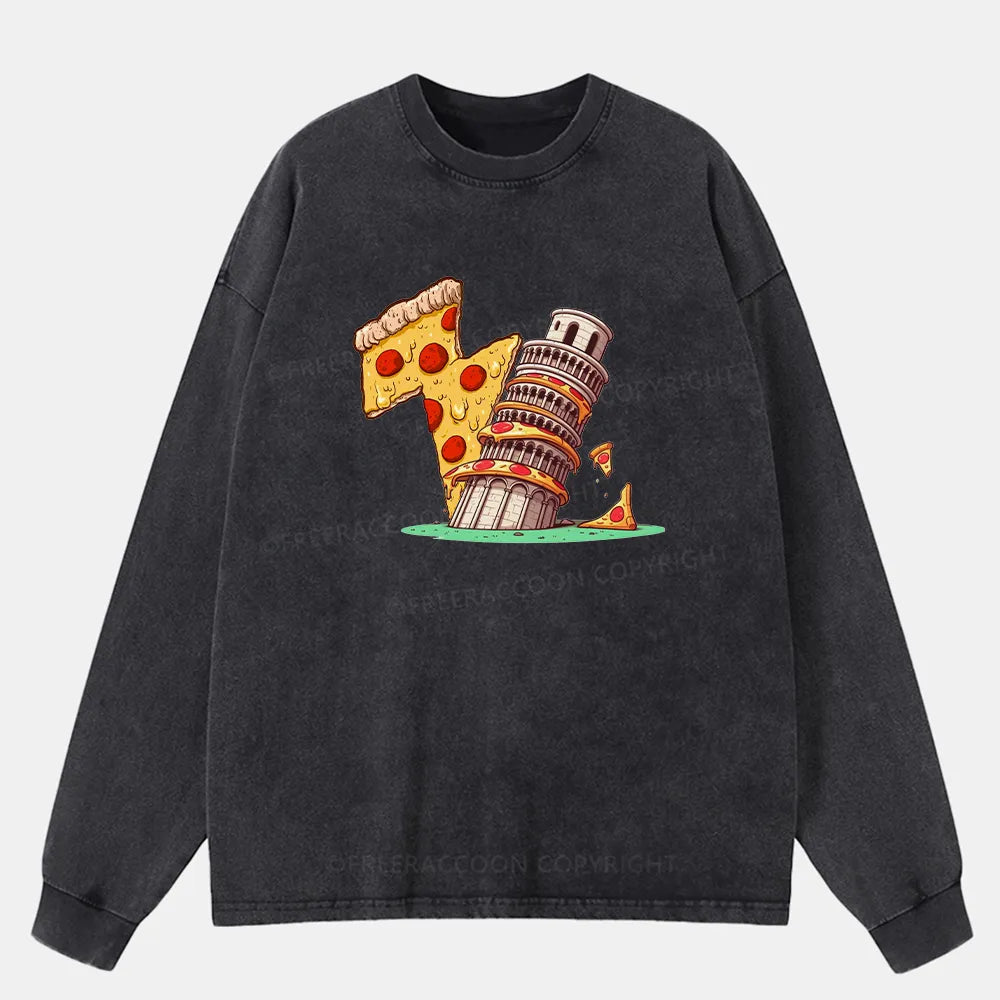 Vintage Leaning Tower Of Pizza Washed Long Sleeve Shirt