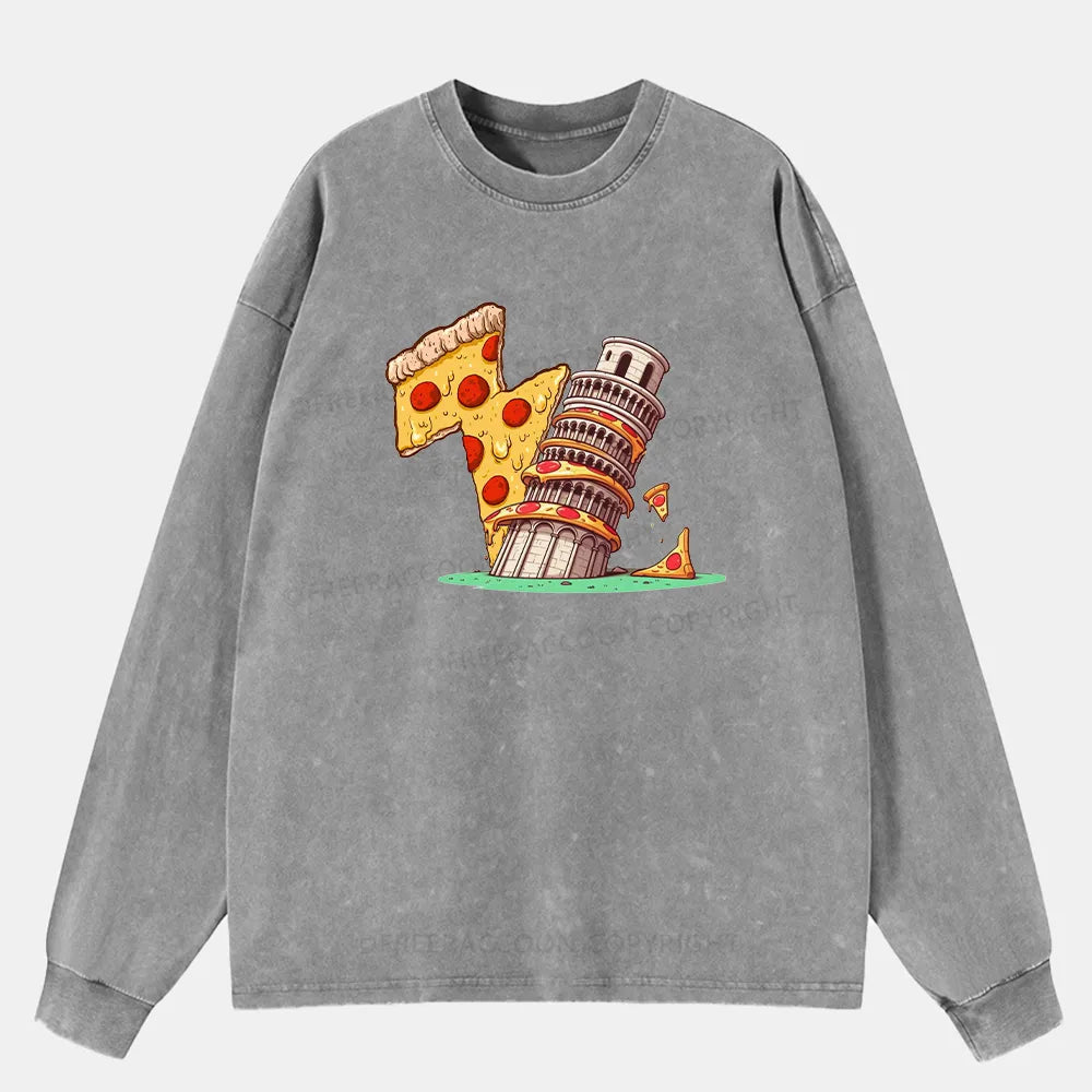 Vintage Leaning Tower Of Pizza Washed Long Sleeve Shirt