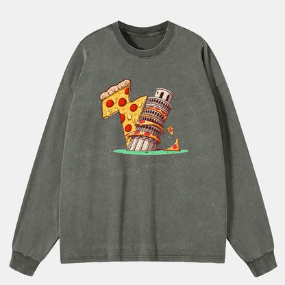 Vintage Leaning Tower Of Pizza Washed Long Sleeve Shirt