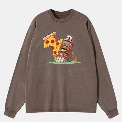 Vintage Leaning Tower Of Pizza Washed Long Sleeve Shirt