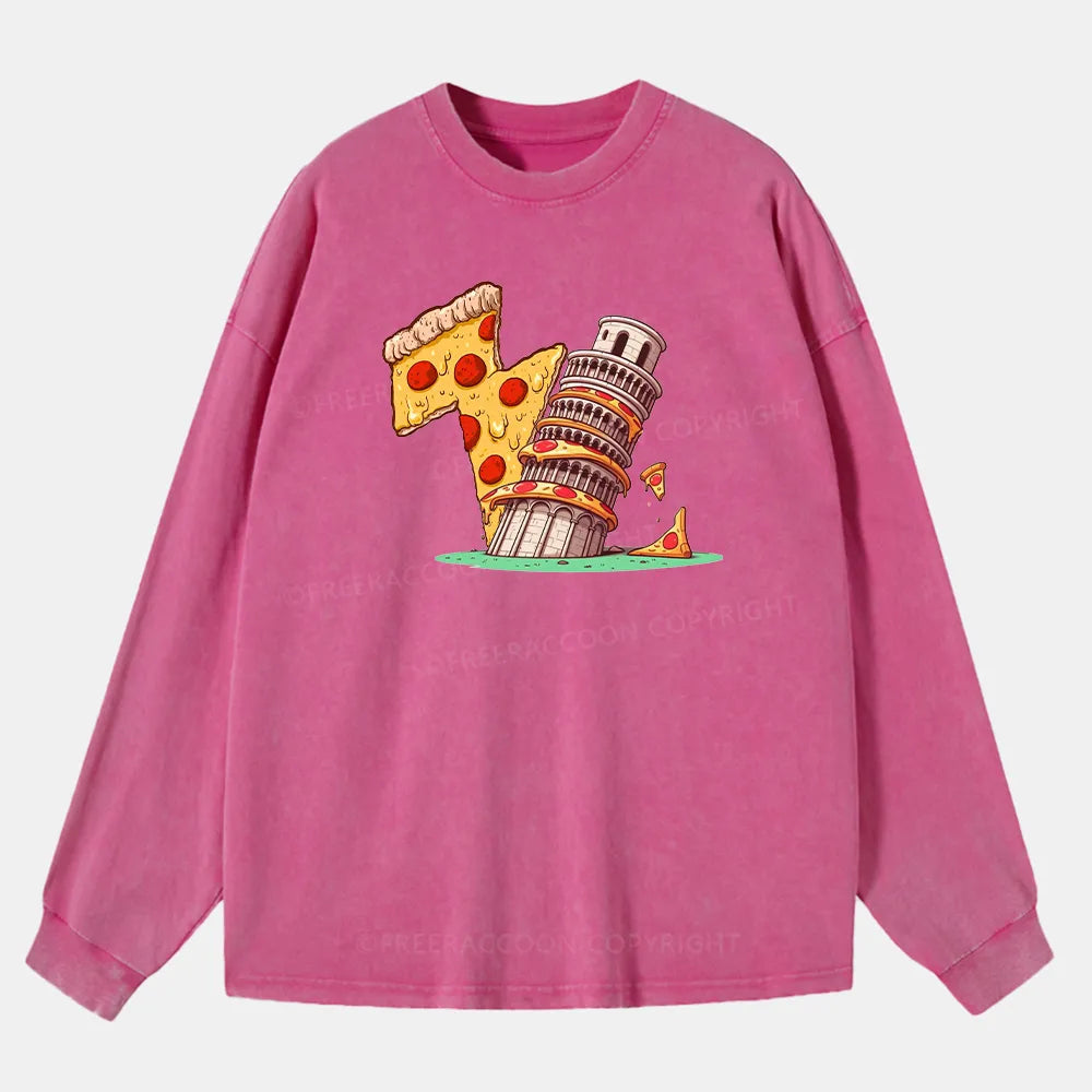 Vintage Leaning Tower Of Pizza Washed Long Sleeve Shirt