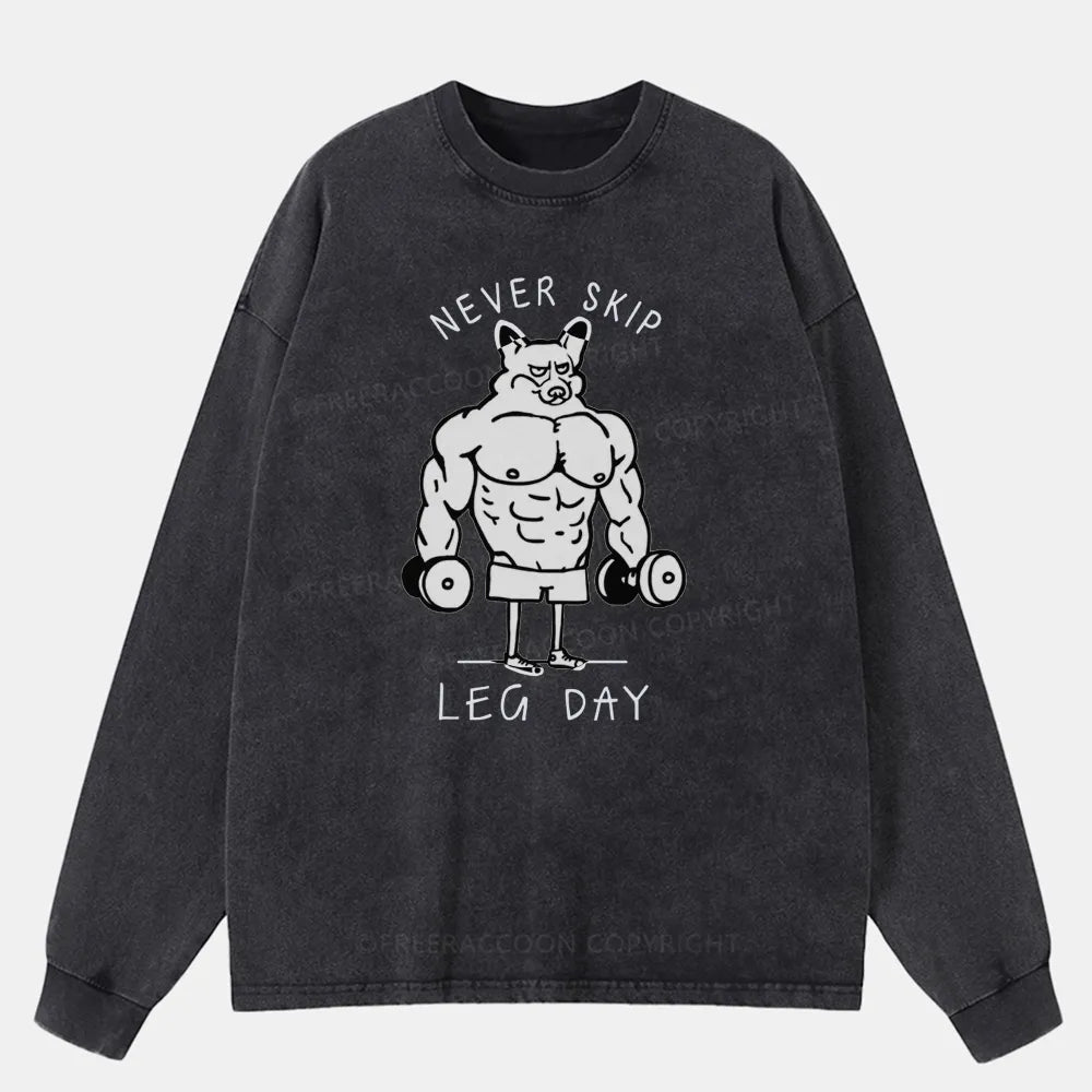 Vintage Never Skip Leg Day Washed Long Sleeve Shirt