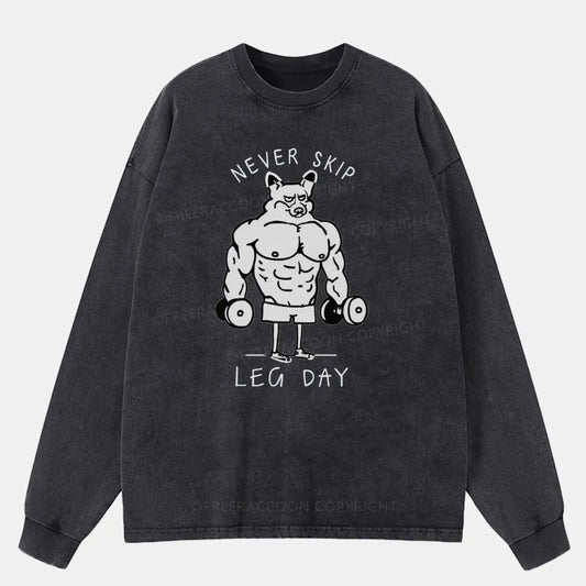 Vintage Never Skip Leg Day Washed Long Sleeve Shirt