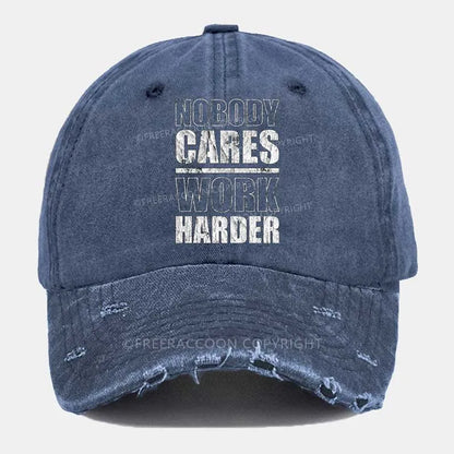 Vintage Nobody Cares Work Harder Ripped Washed Cap