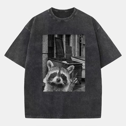 Vintage Funny Raccoon Selfie Washed T-Shirt