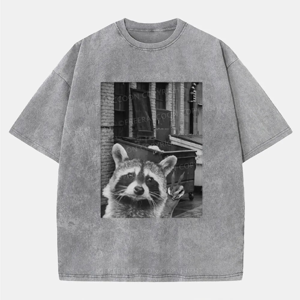 Vintage Funny Raccoon Selfie Washed T-Shirt