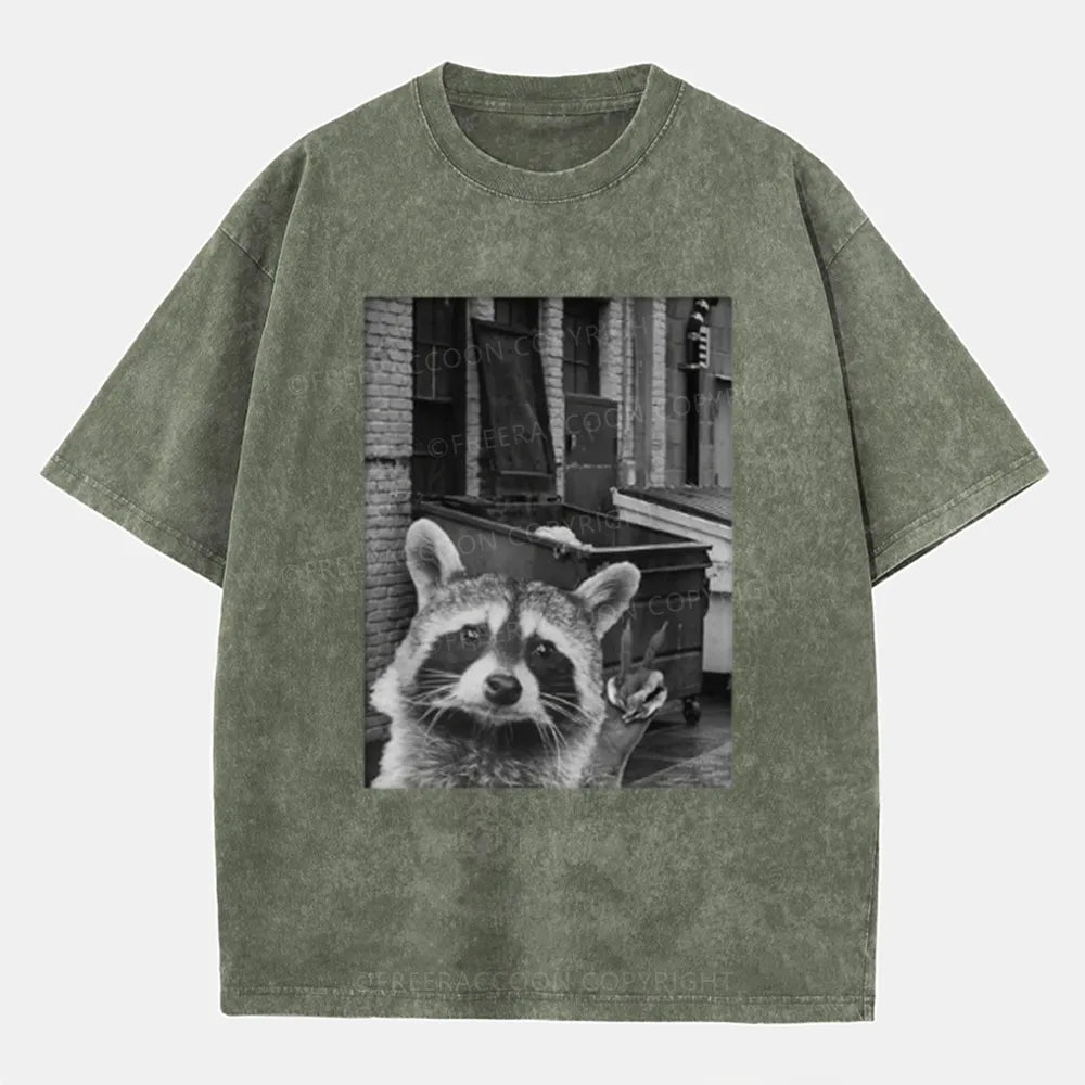 Vintage Funny Raccoon Selfie Washed T-Shirt