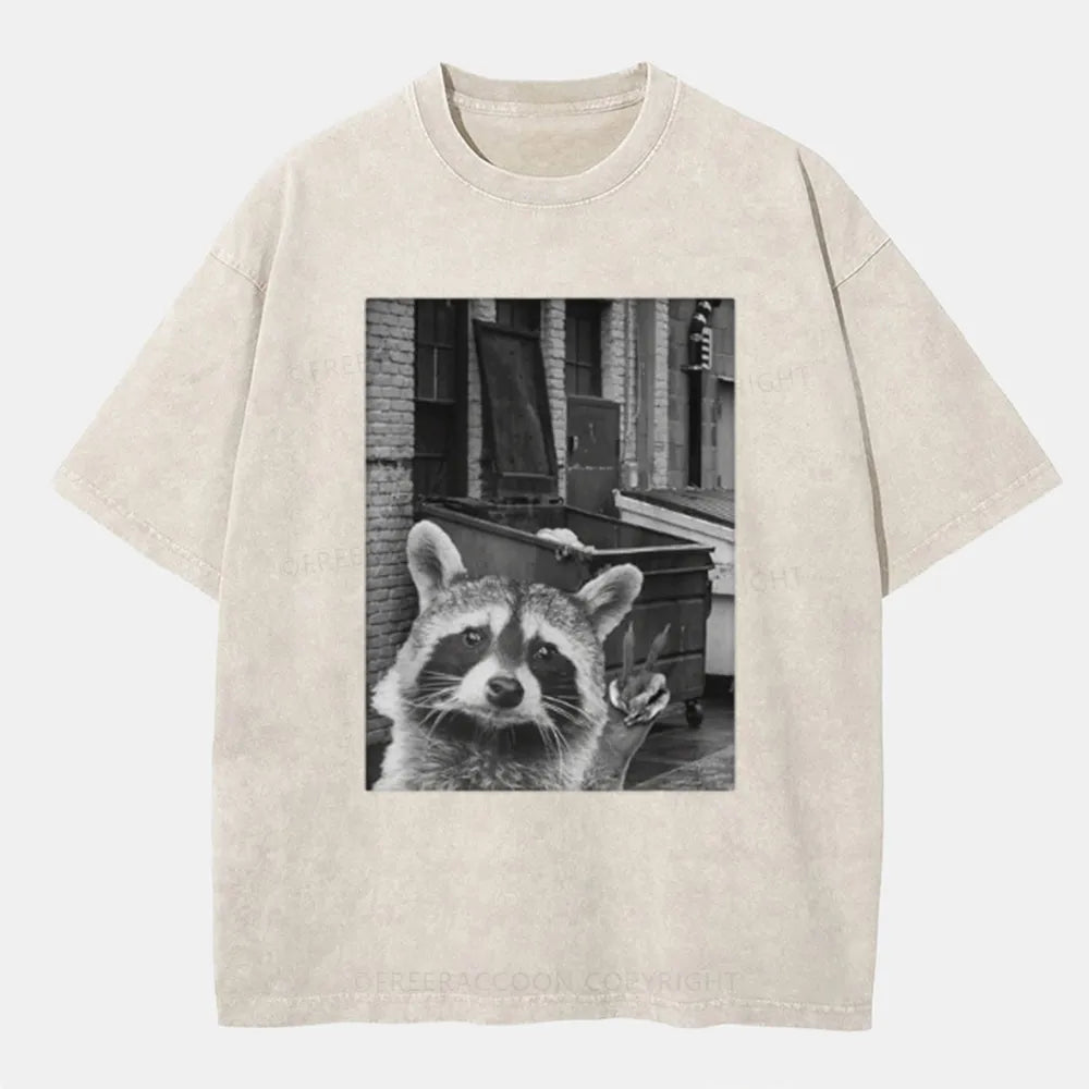 Vintage Funny Raccoon Selfie Washed T-Shirt