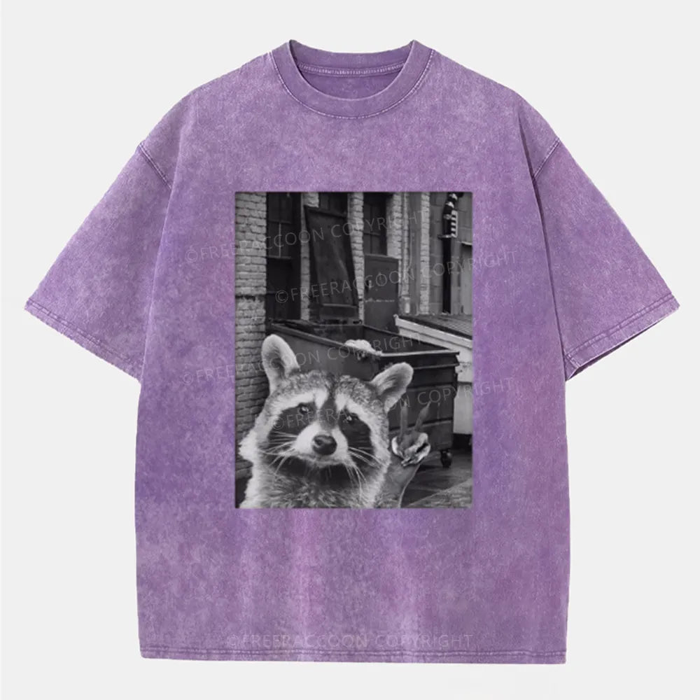 Vintage Funny Raccoon Selfie Washed T-Shirt