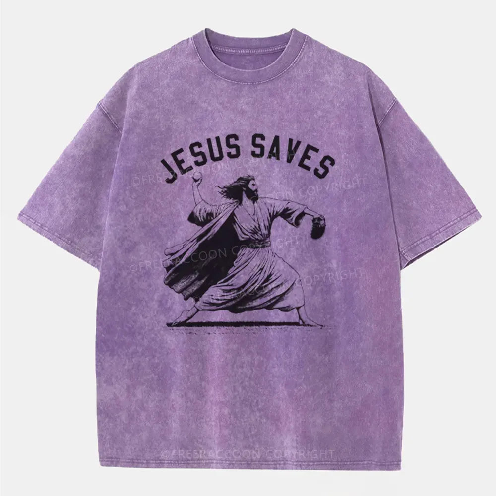 Vintage Jesus Saves Playing Baseball Washed T-Shirt