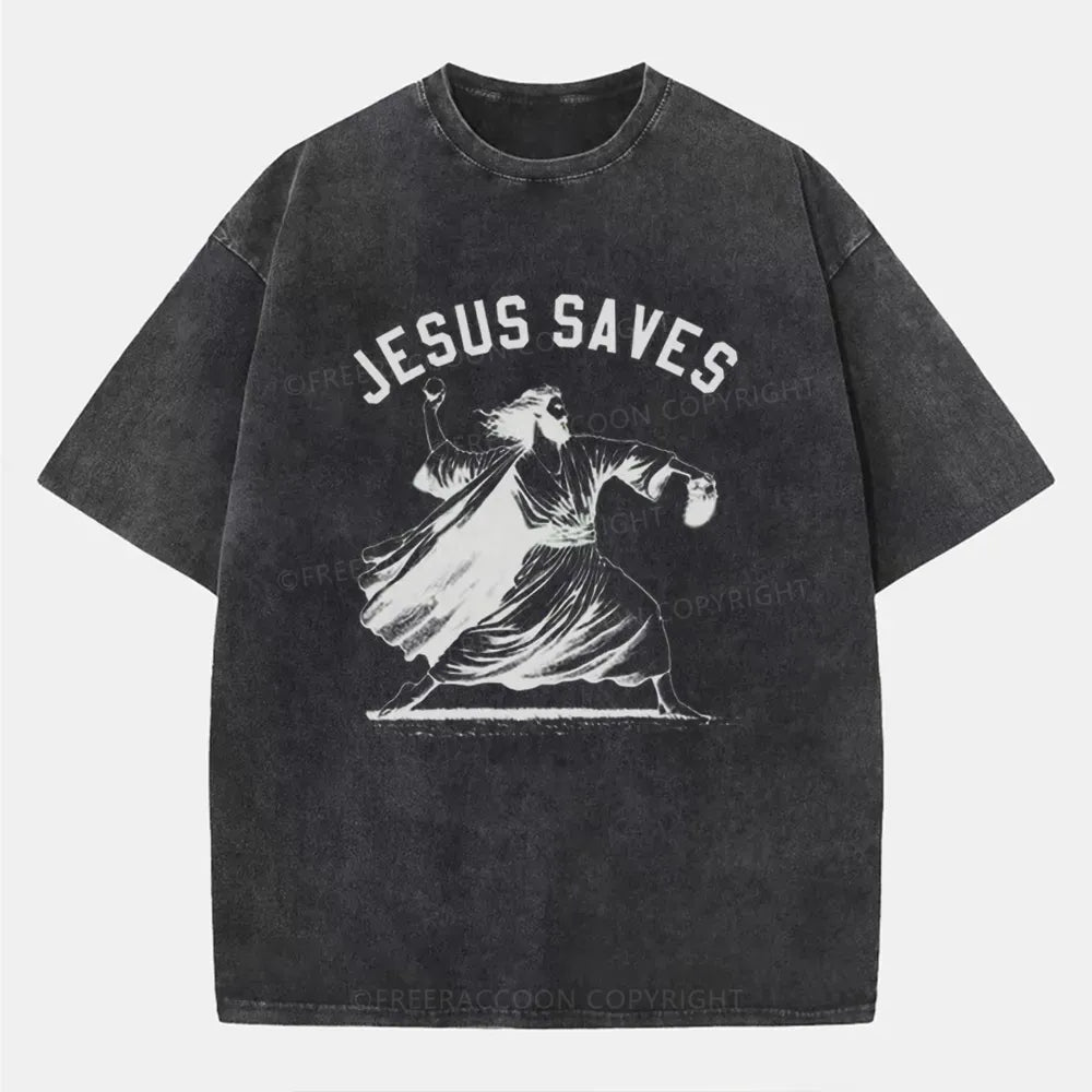 Vintage Jesus Saves Playing Baseball Washed T-Shirt