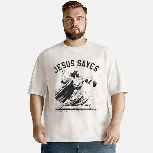 Vintage Jesus Saves Playing Baseball Washed T-Shirt