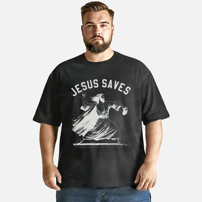 Vintage Jesus Saves Playing Baseball Washed T-Shirt