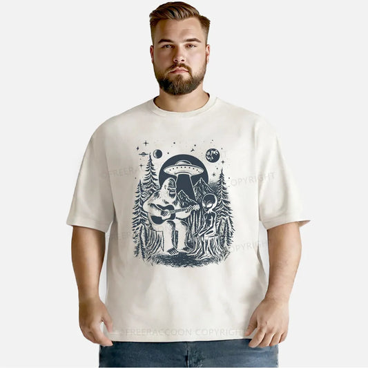 Vintage Bigfoot Playing Guitar With Alien And U Washed T-Shirt