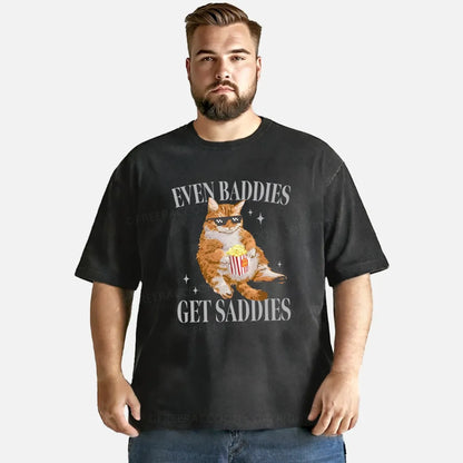 Vintage Cat Even Baddies Get Saddies Washed T-Shirt