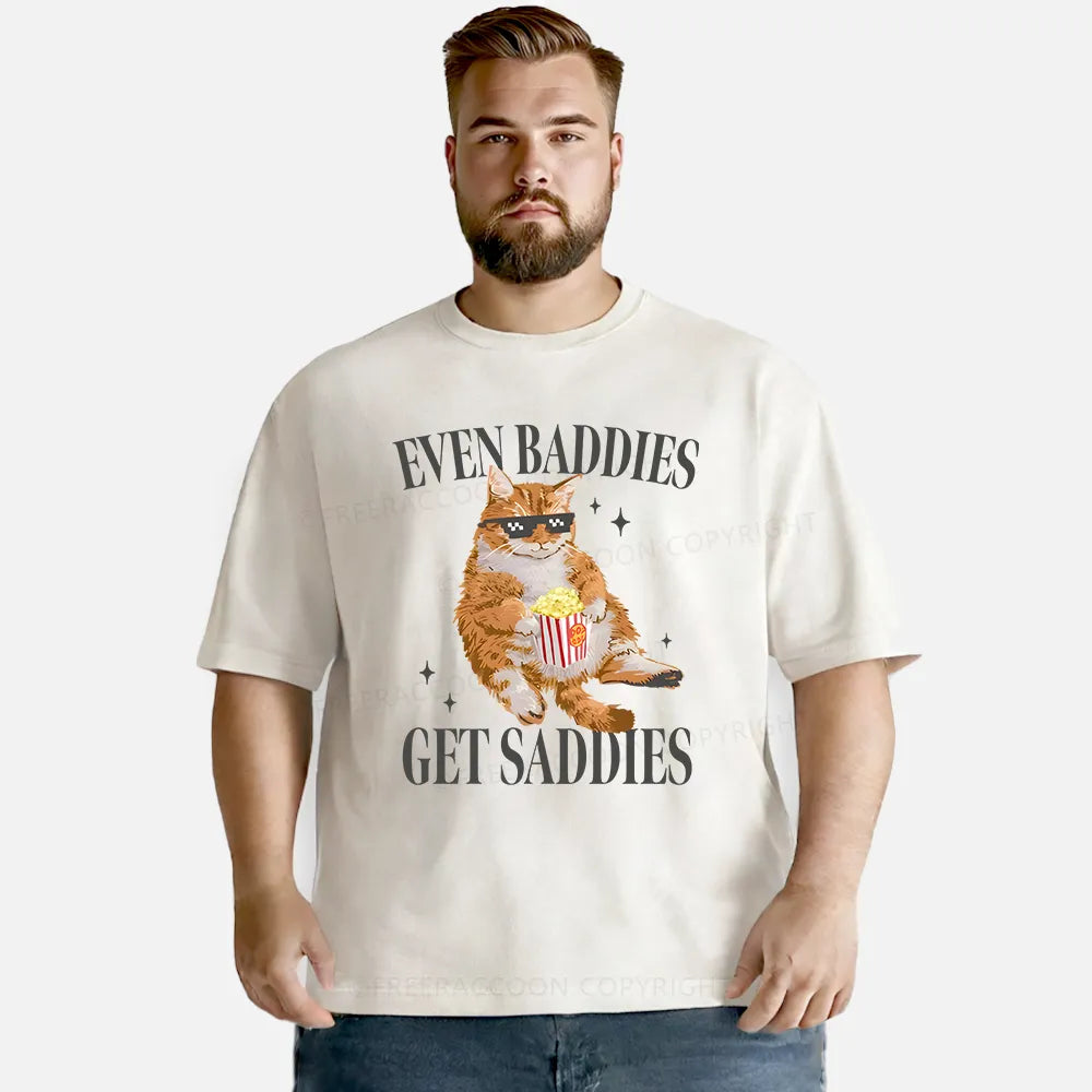 Vintage Cat Even Baddies Get Saddies Washed T-Shirt