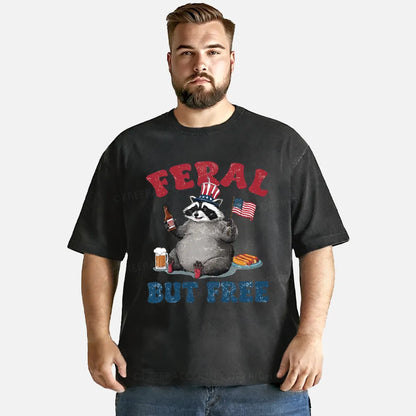 Vintage Funny Raccoon 4Th Of July Feral But Free Washed T-Shirt