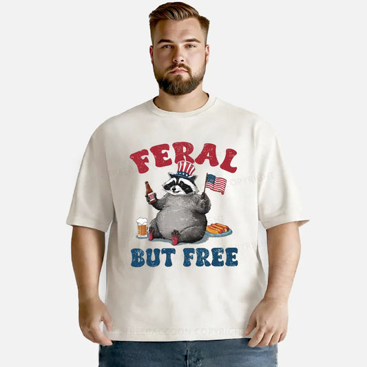 Vintage Funny Raccoon 4Th Of July Feral But Free Washed T-Shirt