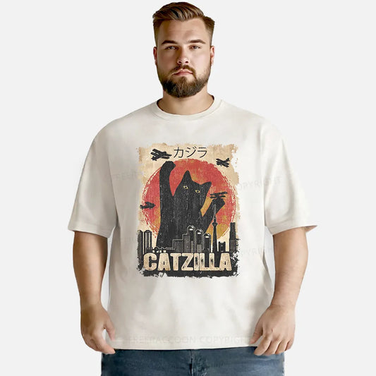 Vintage Catzilla Funny Black Cat Washed T-Shirt